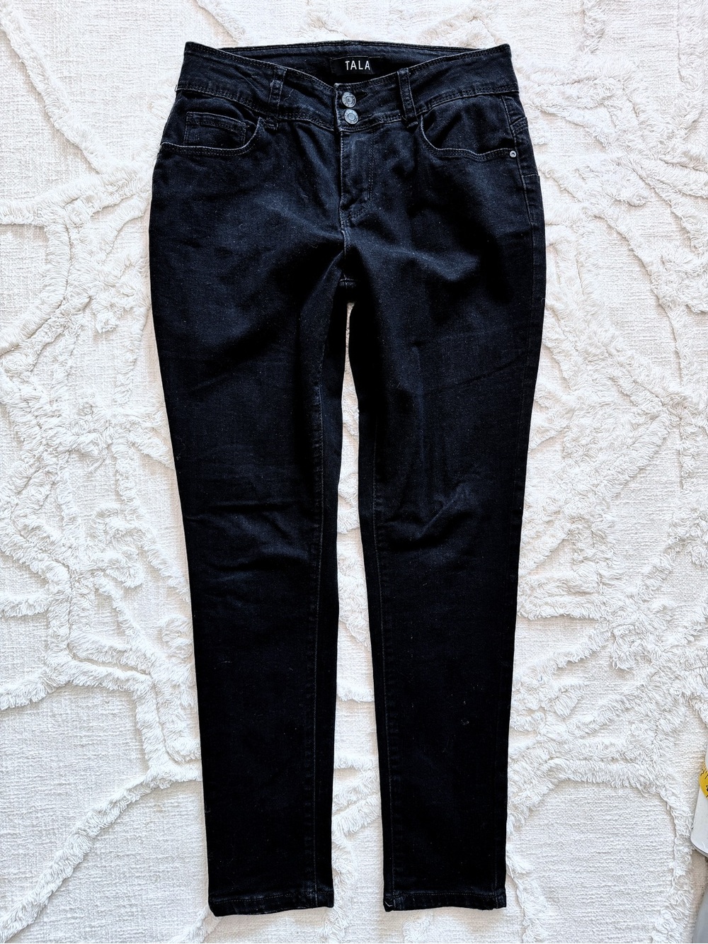 TALA Black High Rise Double Button Skinny Jeans Stretch Denim Size 28